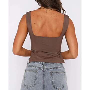 Cioatin Women 2024 Sleeveless Strappy Crop Tank Top Sweetheart Backless Skinny Slits Going Out Cropped Cami Tops Summer Chocolate