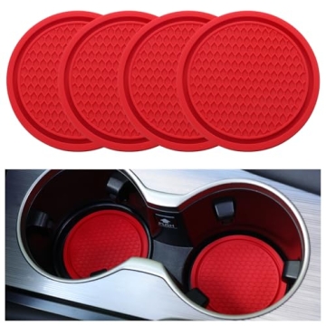 SINGARO Red Car Cup Coaster 4 Pack - Stylish Non-Slip Holders for Any Vehicle