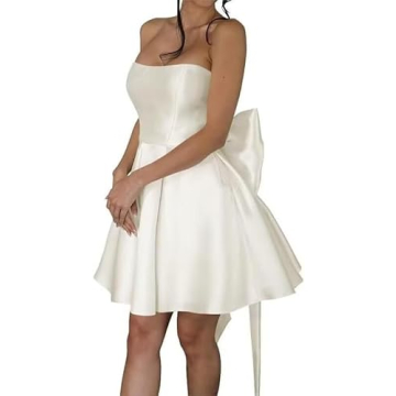 Tidinesslife Short Strapless Satin Dress with Oversized Bow for Homecoming 2024 Summer
