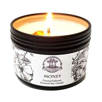 Money Drawing Mini Spell Set | 4 oz Soy Candle with Tiger's Eye Crystal & a 1/2 oz Oil | Wealth, Cas...