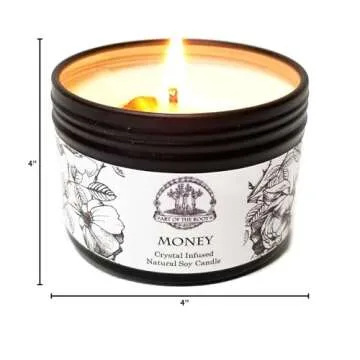 Money Drawing Mini Spell Set | 4 oz Soy Candle with Tiger's Eye Crystal & a 1/2 oz Oil | Wealth, Cash, Prosperity, Abundance Rituals | Wiccan, Pagan, Hoodoo, Conjure, Magick