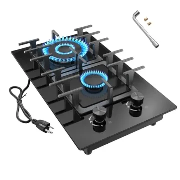 Nafewin 2 Burner Gas Stove Propane Cooktop, Tempered Glass Gas Cooktop 12 inch Stainless Steel Gas B...