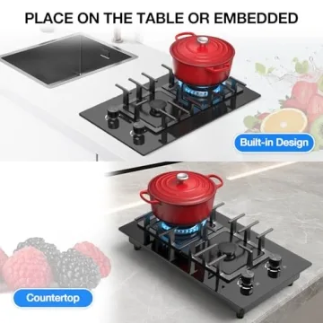 Nafewin 2 Burner Gas Stove Propane Cooktop, Tempered Glass Gas Cooktop 12 inch Stainless Steel Gas Burner with Thermocouple Protection, Lpg/Ng Dual Fuel Built-in Gas Stove Top for Apartments, Rvs