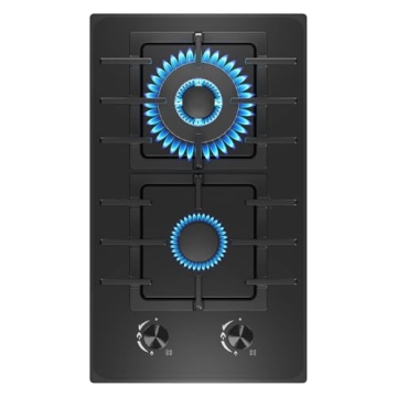 Nafewin 2 Burner Gas Stove Propane Cooktop, Tempered Glass Gas Cooktop 12 inch Stainless Steel Gas Burner with Thermocouple Protection, Lpg/Ng Dual Fuel Built-in Gas Stove Top for Apartments, Rvs