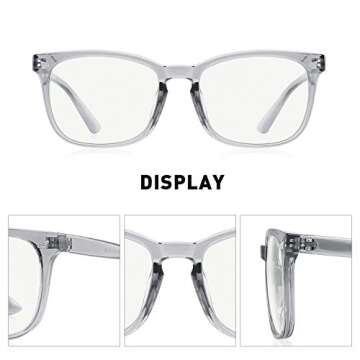 OLIEYE Blue Light Blocking Glasses - Computer Game Glasses Square Eyeglasses Frame for Women Men Anti Eye Eyestrain Reading Gaming Glasses (Tra_Gray)
