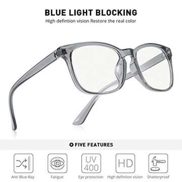 OLIEYE Blue Light Blocking Glasses - Computer Game Glasses Square Eyeglasses Frame for Women Men Anti Eye Eyestrain Reading Gaming Glasses (Tra_Gray)