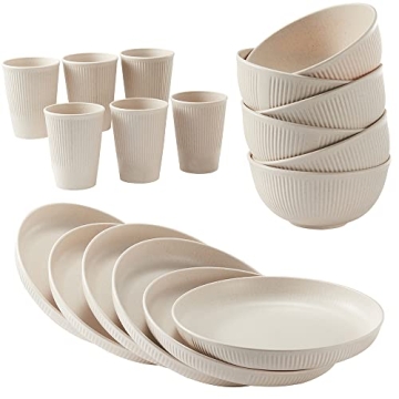 18pcs HXYPN Unbreakable Wheat Straw Dinnerware Set