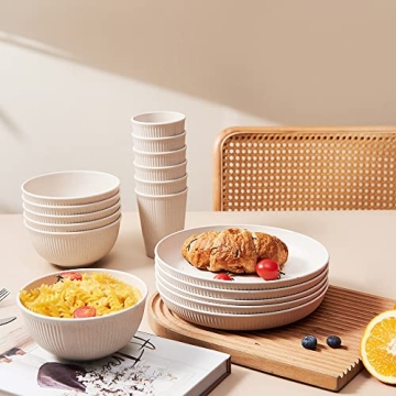18pcs HXYPN Unbreakable Wheat Straw Dinnerware Set