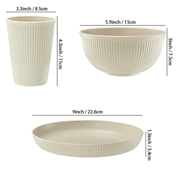 18pcs HXYPN Unbreakable Wheat Straw Dinnerware Set