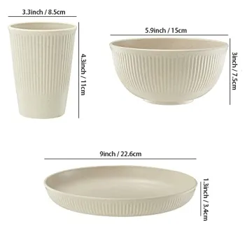 18pcs HXYPN Unbreakable Wheat Straw Dinnerware Set