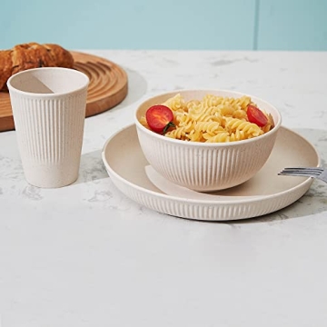 18pcs HXYPN Unbreakable Wheat Straw Dinnerware Set