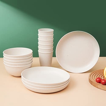 18pcs HXYPN Unbreakable Wheat Straw Dinnerware Set