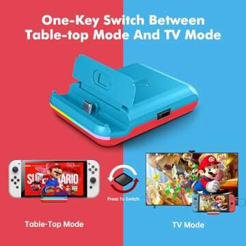 TV Docking Station for Nintendo Switch/Switch OLED Series, 4K/1080P HDMI TV Adapter, Foldable Switch Charging Dock for Nintendo with Fast Speed USB 3.0 Ports and USB C Port (Blue and Red)