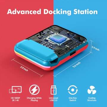 TV Docking Station for Nintendo Switch/Switch OLED Series, 4K/1080P HDMI TV Adapter, Foldable Switch Charging Dock for Nintendo with Fast Speed USB 3.0 Ports and USB C Port (Blue and Red)