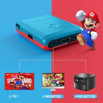 TV Docking Station for Nintendo Switch/Switch OLED Series, 4K/1080P HDMI TV Adapter, Foldable Switch Charging Dock for Nintendo with Fast Speed USB 3.0 Ports and USB C Port (Blue and Red)