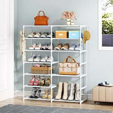 Tribesigns 7 Tier Metal Shoe Rack With Side Hooks For Entryway, 24-30 Pairs - Tall Storage Organizer...