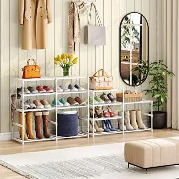 Tribesigns 7 Tier Metal Shoe Rack With Side Hooks For Entryway, 24-30 Pairs - Tall Storage Organizer For Shoes And Boots