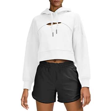 LASLULU Womens Fuzzy Cropped Hoodies Sport Athletic Hoodie Sexy Long Sleeve Pullover Tops Sweater Fleece Lined Sweatshirt(White Medium)