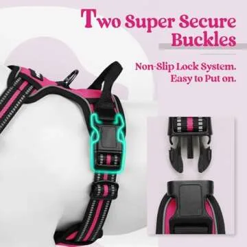 rabbitgoo Dog Harness No Pull with 2 Leash Clips, Adjustable Soft Padded, Reflective Oxford No Choke Pet Vest with Easy Control Handle for Large Dogs, Hot Pink, L