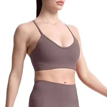 Aoxjox Women's Workout Y Sports Bras Fitness Backless Padded Trainning Active Gym Bra Yoga Crop Tank Top (Coffee, Small)