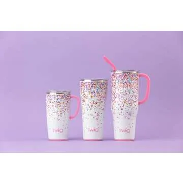 Swig Life 22oz Travel Mug, Insulated Tumbler with Handle and Lid, Cup Holder Friendly, Dishwasher Safe, Stainless Steel, Travel Coffee Cup, Insulated Mug with Lid (Confetti)