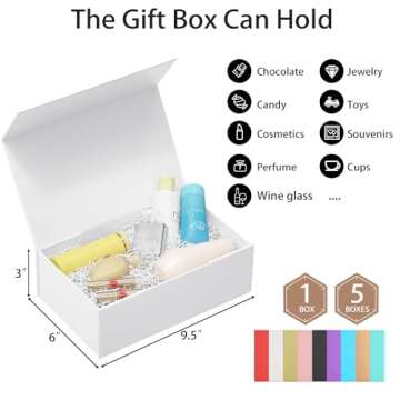RYDDOY 5 Pack White Gift Box, 9.5x6x3'' Gift boxes for Presents with Lids Magnetic Closure Rectangle...