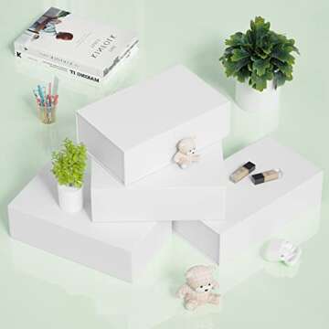 RYDDOY 5 Pack White Gift Box, 9.5x6x3'' Gift boxes for Presents with Lids Magnetic Closure Rectangle Collapsible for Bridesmaid Proposal Box, Wedding, Christmas, Halloween, Birthday Gift Packging