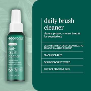 EcoTools Daily Makeup Brush Cleanser Spray, Quick Drying, Fragrance Free & Dermatologist Tested, Tra...