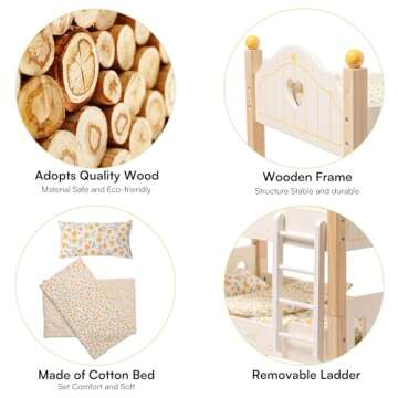 ROBOTIME Baby Doll Bunk Beds, Doll Cribs for 18 inch Dolls, Wooden Doll Beds Cribs fits American Girls (Wood, 2 Pcs Beds)