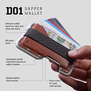 Dango Slim Minimalist Wallet for Men - RFID Blocking - Leather, Whiskey Brown/Satin Silver