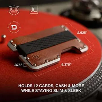 Dango Slim Minimalist Wallet for Men - RFID Blocking - Leather, Whiskey Brown/Satin Silver