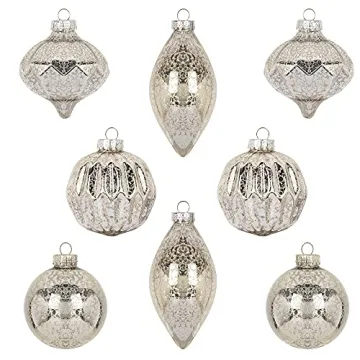 KI Store Mercury Glass Christmas Ornaments Set of 8 Champagne Silver Hanging Christmas Balls Finials...