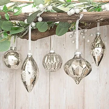 Mercury Glass Finish Christmas Ornaments Set of 8