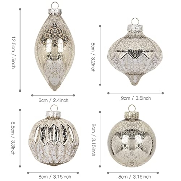 Mercury Glass Finish Christmas Ornaments Set of 8