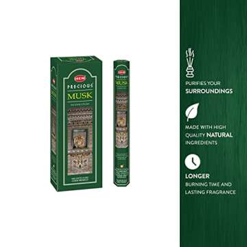 Hem Precious Musk Incense Sticks - 120 Count for Relaxation