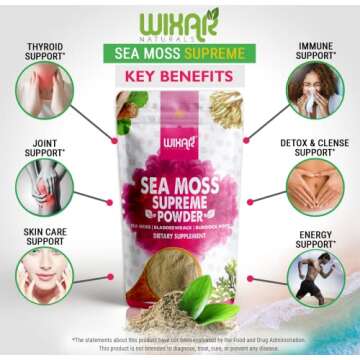 Wixar Wildcrafted Sea Moss Powder – (8 Ounces) – Natural Irish Sea Moss and Bladderwrack with Burdock Powder - Thyroid Support, Healthy Skin, Keto Detox, Joint Support Alkaline Supplements