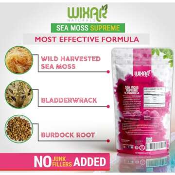 Wixar Wildcrafted Sea Moss Powder – (8 Ounces) – Natural Irish Sea Moss and Bladderwrack with Burdock Powder - Thyroid Support, Healthy Skin, Keto Detox, Joint Support Alkaline Supplements