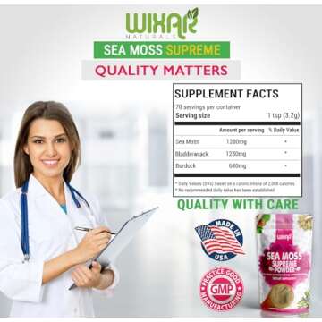 Wixar Wildcrafted Sea Moss Powder – (8 Ounces) – Natural Irish Sea Moss and Bladderwrack with Burdock Powder - Thyroid Support, Healthy Skin, Keto Detox, Joint Support Alkaline Supplements