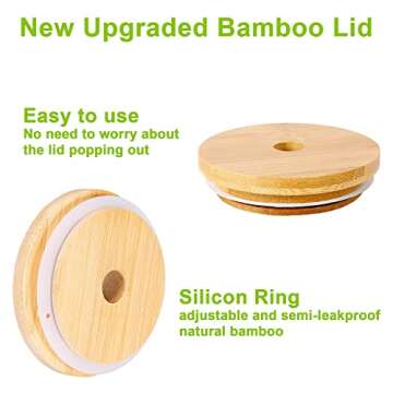 Mixrug Bubble Tea Cups 6 Pack 24 oz, Iced Coffee Cups Reusable Wide Mouth Smoothie Cups, Boba Cup With Bamboo Lids and Silver Straws, Mason Jar Drinking Glasses Cups, Travel Glass Drinking Bottle