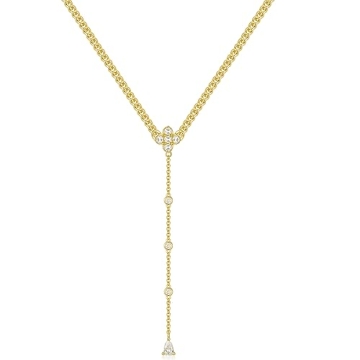 KissYan Gold Long Necklace for Women, 14K Gold Plated Y Shaped CZ Pendant Fashion Jewelry