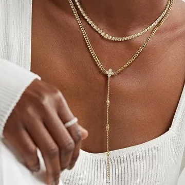 KissYan Y Shaped Gold Necklace for Women Adjustable & Elegant