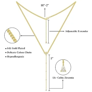 KissYan Y Shaped Gold Necklace for Women Adjustable & Elegant