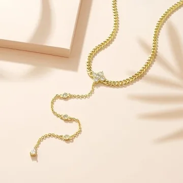 KissYan Y Shaped Gold Necklace for Women Adjustable & Elegant