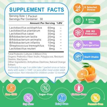 ZEBORA Kids Probiotic & Prebiotics Powder Age 3+ Support Children's Digestive & Immune System with N...