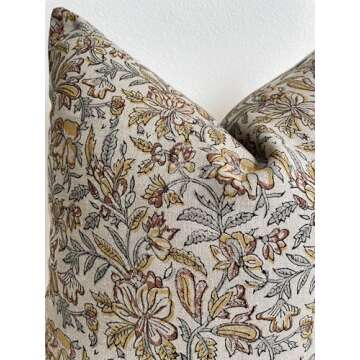 Canyon Theory Studio Hand Block Print Pure Linen 20x20 Inch Throw Pillow Cover: Indoor Outdoor Handmade Vintage Cushion Cover (Keaton)