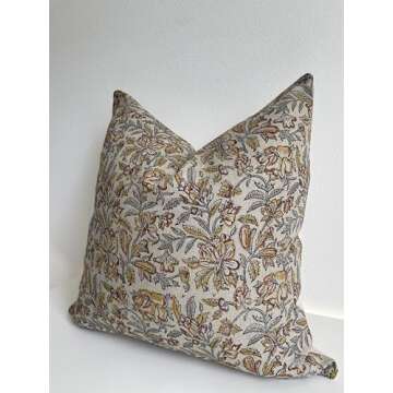 Canyon Theory Studio Hand Block Print Pure Linen 20x20 Inch Throw Pillow Cover: Indoor Outdoor Handmade Vintage Cushion Cover (Keaton)