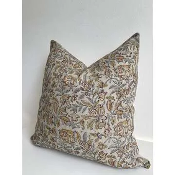 Canyon Theory Studio Hand Block Print Pure Linen 20x20 Inch Throw Pillow Cover: Indoor Outdoor Handmade Vintage Cushion Cover (Keaton)