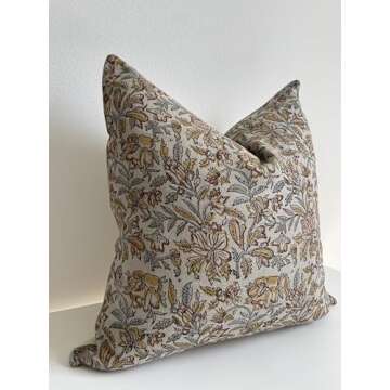 Canyon Theory Studio Hand Block Print Pure Linen 20x20 Inch Throw Pillow Cover: Indoor Outdoor Handmade Vintage Cushion Cover (Keaton)