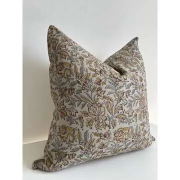 Canyon Theory Studio Hand Block Print Pure Linen 20x20 Inch Throw Pillow Cover: Indoor Outdoor Handmade Vintage Cushion Cover (Keaton)