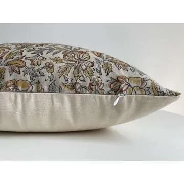 Canyon Theory Studio Hand Block Print Pure Linen 20x20 Inch Throw Pillow Cover: Indoor Outdoor Handmade Vintage Cushion Cover (Keaton)